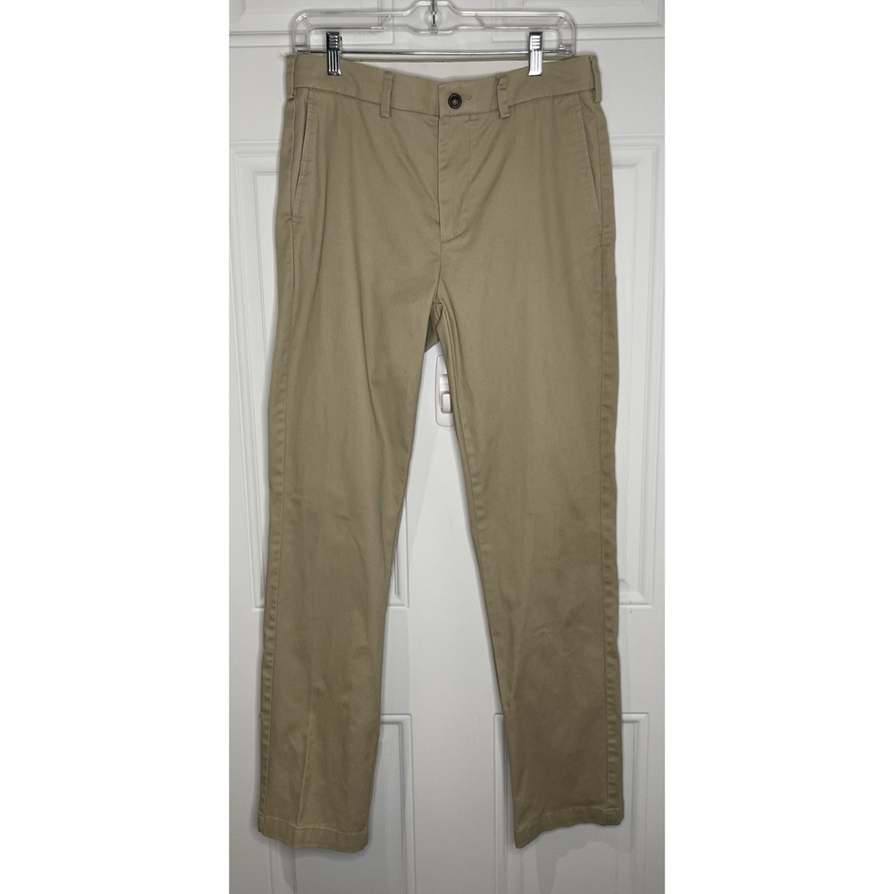George Men's 30 X 32 Khaki Flat Front Classic Fit Pants Chinos Cotton Blend
